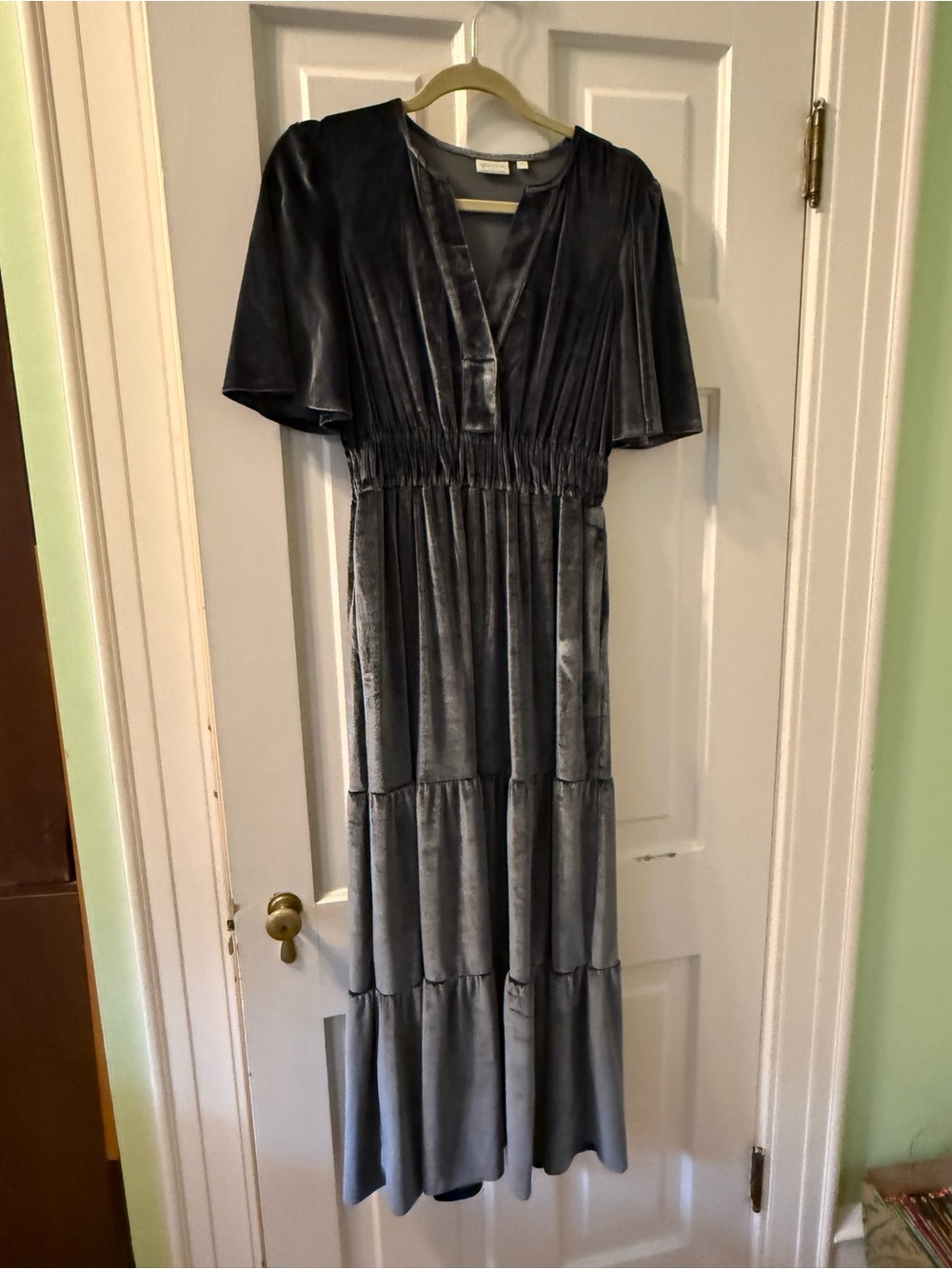 Spartina Women's Velvet Tiered Maxi Dress in blue size S